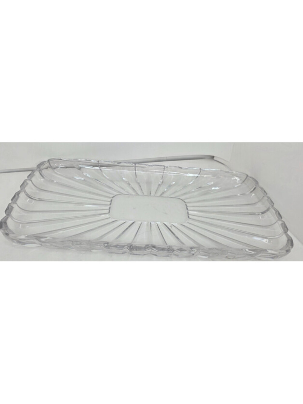 Crystal Clear Serving Tray Platter 14'' x 7.5'' Ribbed Rectangular Oblong